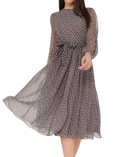 Damen Langarm Blumenkleid mit Bindegürtel - A-Line Rüschensaum Frühling Herbst Midikleid aus Chiffon von Generisch