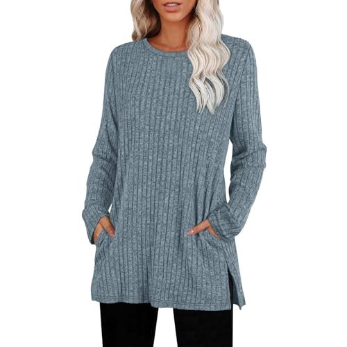 Damen Langarm Pullover aus leichtem Strick mit Crewneck - Elegantes lässiges Langarmshirt mit lockerer Passform als Tunika für den Herbst von Generisch