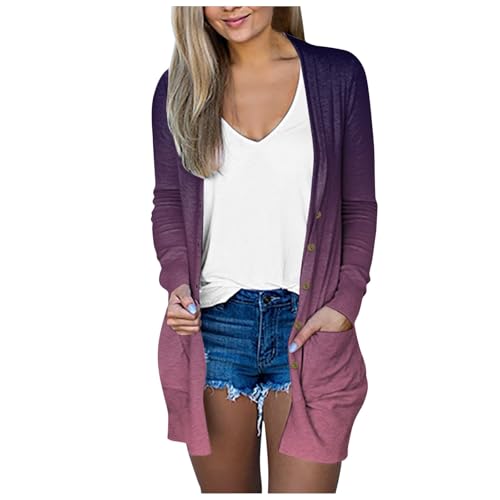 Damen Lange Ärmel Gestrickt Strickjacke Leicht Gemütlich Offene Vorderseite Lange Freizeitjacke mit Taschen Lang Dünne Jacke Langarm Leichter Cardigan Elegante Schulterjacke Casual Top von Generisch