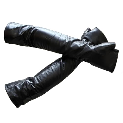 Damen Lange Schaffell Fingerlose Handschuhe Winter Fleece Futter Halbfinger Lederhandschuhe, Langer Halbfinger, 34 von Generisch