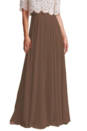 Damen Langer Chiffon-Rock,Sommer Vintage Kleid Big Hem für Brautjungfern Coffee M von Generisch