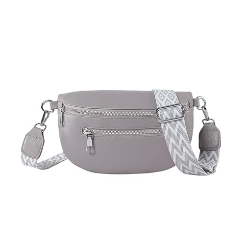 Damen Leder Bauchtasche | Umhängetasche mit Breitem Gurt | Reißverschluss-Sicherung | Grau | Ideal für Reisen & Einkaufen von Generisch