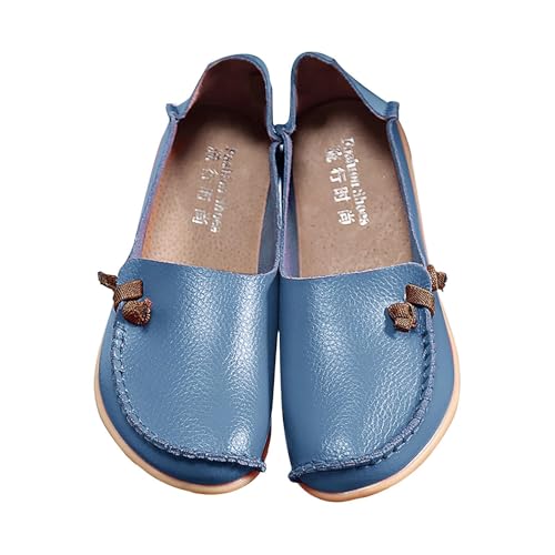 Damen Leder Bequeme Loafers Casual Runde Zehen Mokassins Fahren Flache Schuhe Weich Komfort Walking Schuhe Frauen Slip On Flache Loafer, hellblau, 41.5 EU von Generisch