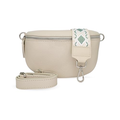 Generisch Bauchtasche Damen, Umhängetasche aus 100% Echtleder, Elegante Crossbody-Bag mit gemusterten & verstellbaren Schultergurt, Schultertasche für jeden Anlass Beige2 L von Generisch