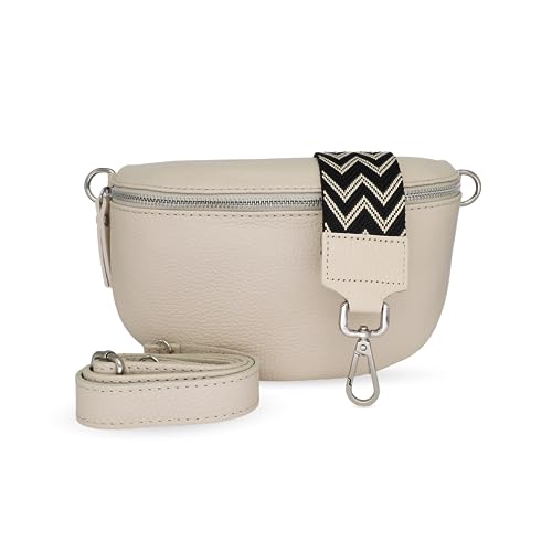 Generisch Bauchtasche Damen, Umhängetasche aus 100% Echtleder, Elegante Crossbody-Bag mit gemusterten & verstellbaren Schultergurt, Schultertasche für jeden Anlass Beige3 M von Generisch