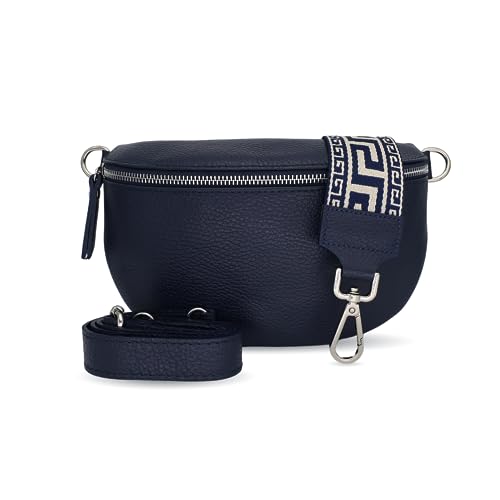 Generisch Bauchtasche Damen, Umhängetasche aus 100% Echtleder, Elegante Crossbody-Bag mit gemusterten & verstellbaren Schultergurt, Schultertasche für jeden Anlass Blau4 M von Generisch