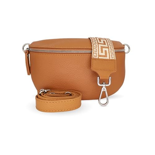 Generisch Bauchtasche Damen, Umhängetasche aus 100% Echtleder, Elegante Crossbody-Bag mit gemusterten & verstellbaren Schultergurt, Schultertasche für jeden Anlass Braun4 L von Generisch