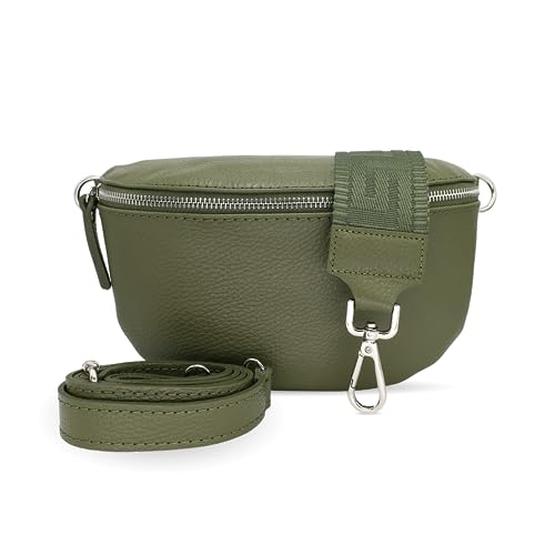 Generisch Bauchtasche Damen, Umhängetasche aus 100% Echtleder, Elegante Crossbody-Bag mit gemusterten & verstellbaren Schultergurt, Schultertasche für jeden Anlass Grün2 L von Generisch