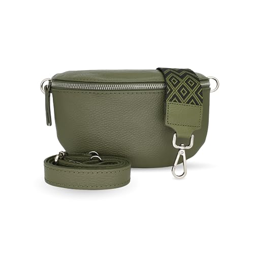 Generisch Bauchtasche Damen, Umhängetasche aus 100% Echtleder, Elegante Crossbody-Bag mit gemusterten & verstellbaren Schultergurt, Schultertasche für jeden Anlass Grün4 L von Generisch