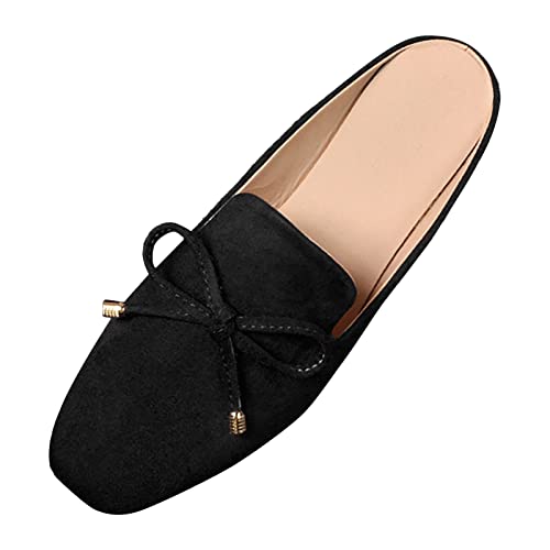 Generisch Damen Leder Sandalen Vorne-Geschlossene Pantoletten Hinten Offen Hausschuhe Leicht Lässig Sommerschuhe Flache Slip-On Slippers Weichen Sohlen Loafers Freizeitschuhe Elegant Sommerschuhe von Generisch