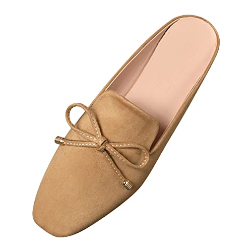 Generisch Damen Leder Sandalen Vorne-Geschlossene Pantoletten Hinten Offen Hausschuhe Leicht Lässig Sommerschuhe Flache Slip-On Slippers Weichen Sohlen Loafers Freizeitschuhe Elegant Sommerschuhe von Generisch