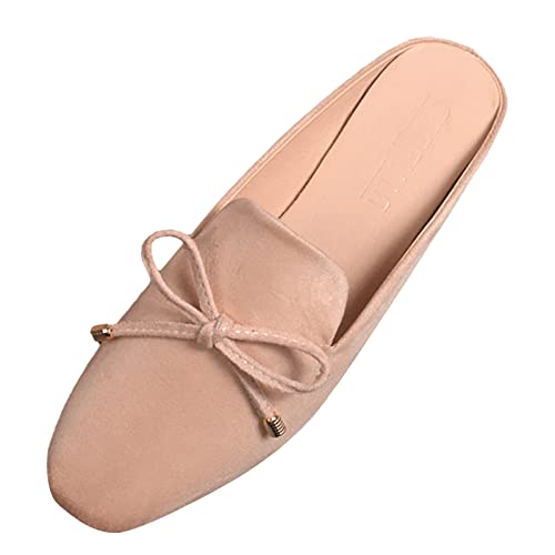 Generisch Damen Leder Sandalen Vorne-Geschlossene Pantoletten Hinten Offen Hausschuhe Leicht Lässig Sommerschuhe Flache Slip-On Slippers Weichen Sohlen Loafers Freizeitschuhe Elegant Sommerschuhe von Generisch