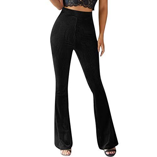 Damen-Leggings mit hoher Taille, Samt, einfarbig, ausgestellt, sexy Palazzo, Bauchkontrolle, ausgestellt, hohe Taille, Bootleging, weites Bein, Bootcut, Yogahose, Sweathose für Damen, dehnbar, weich, von Generisch