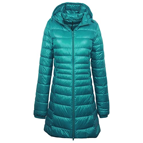 Damen Leichte Daunenjacke Mantel Langer Daunenmantel Mittellanger Daunenmantel Mit Kapuze Outwear Wintermantel (3XL,GrüN) von Generisch