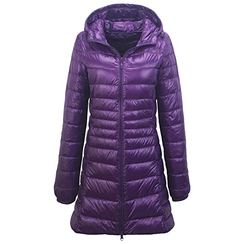 Damen Leichte Daunenjacke Mantel Langer Daunenmantel Mittellanger Daunenmantel Mit Kapuze Outwear Wintermantel (3XL,Violett) von Generisch