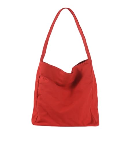 Damen Leichte Lazy Style Tote Bag Große Kapazität Single Schultertasche Casual Pendeln Denim Handtasche Weiches Canvas Student Schultasche, 03-rot, 30×39×16 CM von Generisch