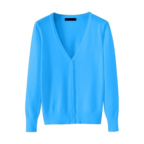 Damen Leichter Cardigan mit V-Ausschnitt (in Übergröße erhältlich), Herbst-Cardigan für Damen, himmelblau, 4XL von Generisch