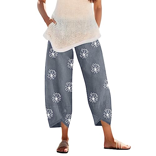 Damen Leinenhose Weite Sommerhosen Leicht Casual Loose Stoffhose Sommer Freizeit Lang Hose Lang Einfarbig Strandhose Hippie Boho Haremshosen von Generisch