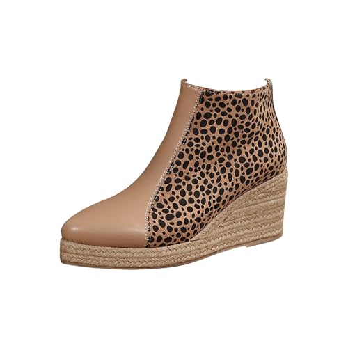 Damen Leoparden Stiefeletten Damen Gefüttert Elegant Niedrigem Mit Keilabsatz - Kurzstiefel Für Frauen Outdoor Boots - Lederstiefel Boot Bequem Kunstleder Stiefel Freizeit Schuhe von Generisch
