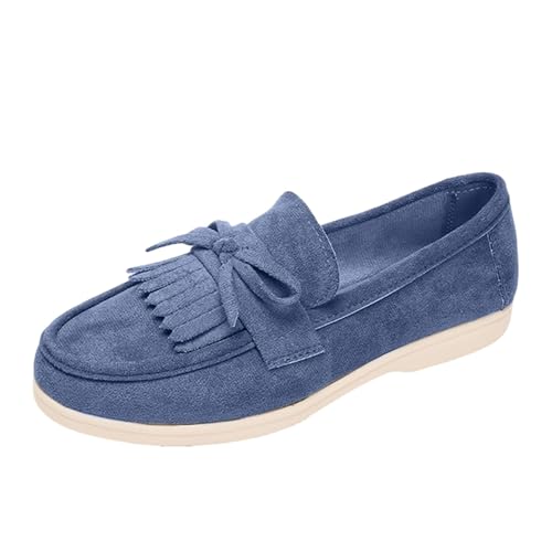Damen Loafer Schleife Quasten Spitze Spitze Bequeme Leichte -On Freizeit Wanderschuhe (Blue, 41) von Generisch