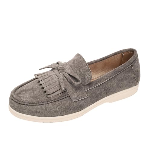Damen Loafer Schleife Quasten Spitze Spitze Bequeme Leichte -On Freizeit Wanderschuhe (Grey, 43) von Generisch
