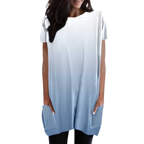 Damen Longshirt Kurzarm mit Tasche Oversized Tshirt Lang Longtops T-Shirt Sommer Oberteile Einfarbig Rundhals Longbluse Lässig für Leggings Pullover T-Shirts Tunika Tops von Generisch