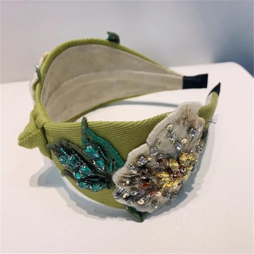 Damen Mädchen Retro Strass Stirnband Stickerei Blume Patches Stirnband Breite Krempe Haarbänder 4 von Generisch