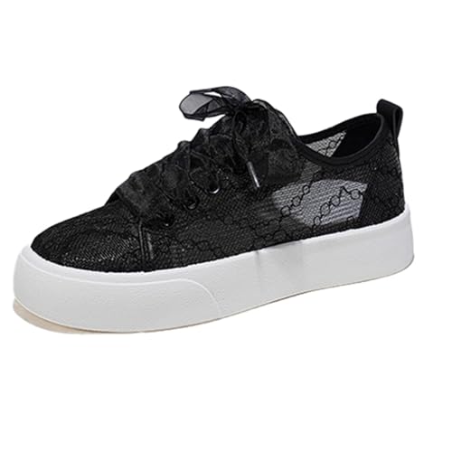 Damen Mädchen Sommer Stickerei Spitze Plimsolls Turnschuhe Schnüren Mesh Sneakers Plateau Weiss Sneakers Brautschuhe Flach Lederschuhe von Generisch