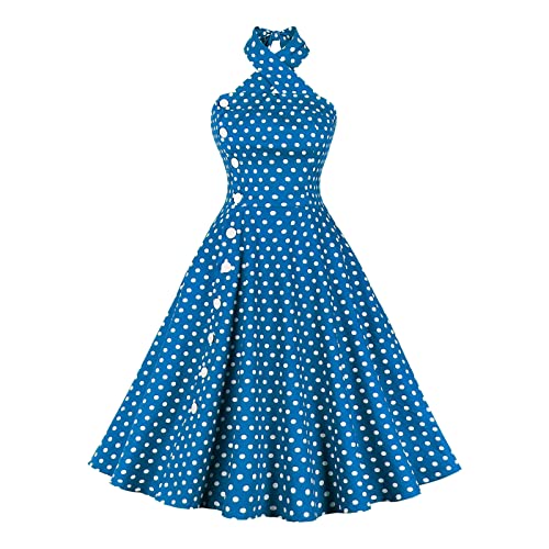 Damen-Maxikleid im Vintage-Stil, fließender Rock, gepunktet, A-Linie, Gothic-Kleidung, Bierfest, Dirndl-Kostüm, Vintage-Kostüm, Cosplay, Bier-Kostüm, blau, Small von Generisch