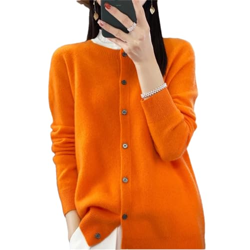Damen Merino Kaschmir Pullover Lose Rundhals Langarm Cardigan Jumper Top, Orange, S Damen Merino Kaschmir Pullover Lose Rundhals Langarm Cardigan Jumper Top, Orange, S von Generisch