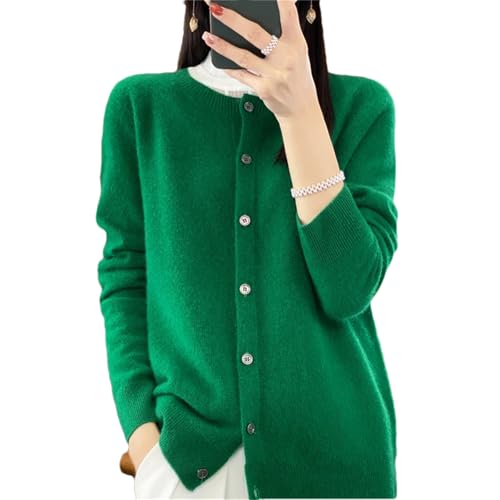Damen Merino Kaschmir Pullover Lose Rundhals Langarm Cardigan Jumper Top, smaragdgrün, M von Generisch