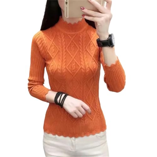 Damen Merino Wolle Kaschmir Pullover Hoher Gestapelter Kragen Pullover Langarm Winter Strickpullover Warm Pulli, Farbe: Orange, S von Generisch