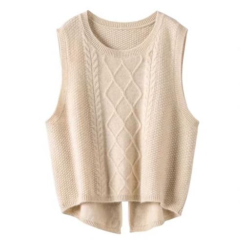 Damen Merinowolle Weste Loose Rundhals Sweater Twisted Knit Vest Stricken Weste Herbst Winter Ärmellos Strickpullover Casual Einfarbig Top Pullover Baggy Atmungsaktiv Freizeit Fleecejacke Wollweste von Generisch