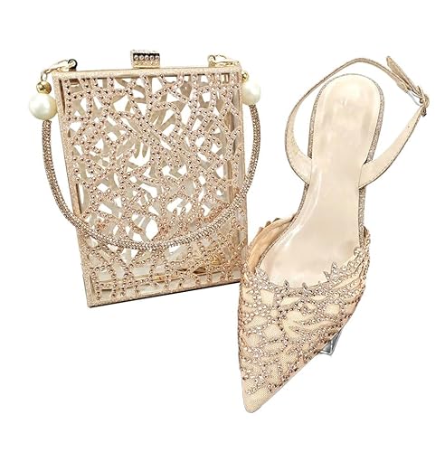 Damen Mesh Heels Taschen Set mit hohlen Design Strass Elegante Schuhe Set für Party Party von Generisch