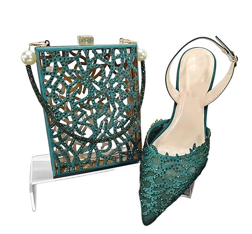Damen Mesh Heels Taschen Set mit hohlen Design Strass Elegante Schuhe Set für Party Party von Generisch