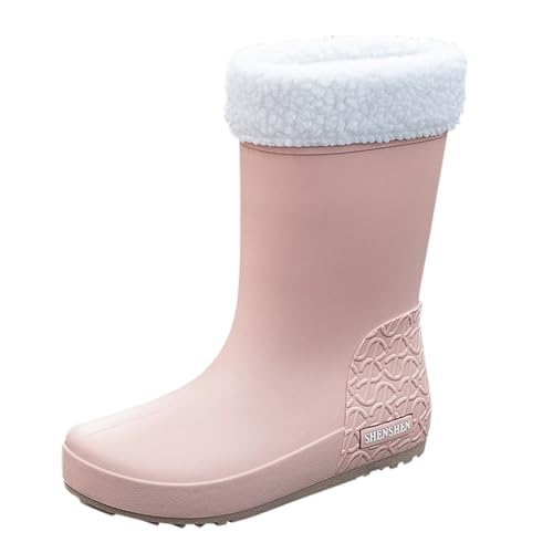 Damen Mid Calf Regenstiefel,Weite mit Stiefel Damen,einfarbige Warm Rutschfeste Plateau Arbeitsschuhe Outdoor Warm Rain Boots Gummischuhe Kurz Winterstiefel von Generisch