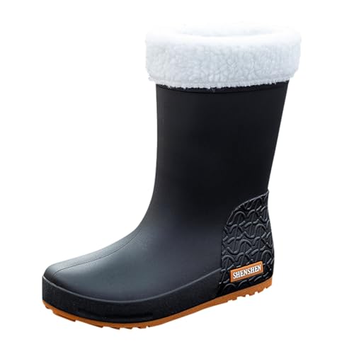 Damen Mid Calf Regenstiefel,Weite mit Stiefel Damen,einfarbige Warm Rutschfeste Plateau Arbeitsschuhe Outdoor Warm Rain Boots Gummischuhe Kurz Winterstiefel von Generisch