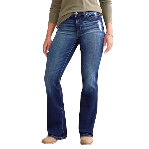 Damen Mid Waist Jeans Relaxed Fit Bootcut Lang Gerade Weites Bein Stretch Elastisch Knopf Hose mit Taschen von Generisch