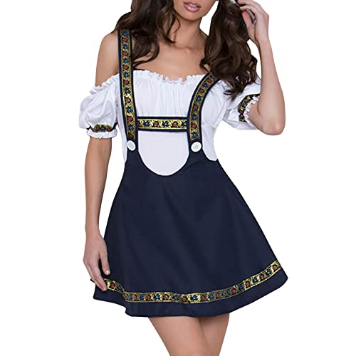 Damen Midi Dirndl Kurzarm Spitze Dirndlkleid Elegant Trachtenkleid Trachten Germandress Für Frauen Mädchen Party Kostüm Kleid Für Oktoberfest von Generisch