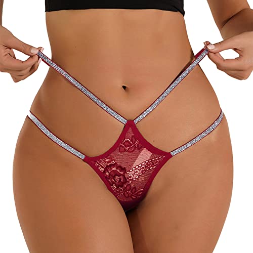 Damen Mini Glitzer Spitze String Tanga Unterhosen Sexy Unterwäsche Frau Frauen Bikini Panty Unterwäsche Lace Lingerie Tanga Spitze Slips Hipster Unterwäsche von Generisch