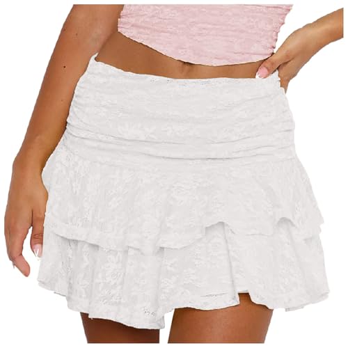 Damen Mini Rock Faltenrock Sexy Ruffled Skater Rock Hoch Tailliert Minirock Kurzer Röcke Vielseitiges Kleid Stretch Gefüttert Geschichtet Lässiger Strandrock (White, M) von Generisch