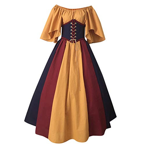 Damen Mittelalter Kleid Bares Damen Mittelalter Kleid Satin Trompetenärmel Halloween Party Prinzessin Kostüm Tied Court Style Vintage Kurzarm Sommerkleid Mittelalter Viktorianischen Königin Kleider von Generisch