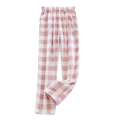 Damen Mode Freizeithose Lang Pyjama Hose Lässig Schlafanzug Casual Pyjamahose Kariert Schlafhose Locker Palazzohose Weich Flanellhose Modern Lounge(A03 Pink,M) von Generisch