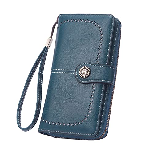 Damen Mode Retro Einfache Lange Geldbörse Multi Funktion Große Kapazität Geldbörse Handtasche Fliesen Wallet Slim, blau, Einheitsgröße von Generisch