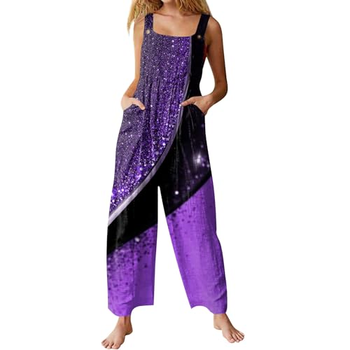 Damen Modern Overall Ärmelloses Latzhose Elegant Loungwear Sommer Jumpsuits Sport Leinenhosen Vintage Streetwear Locker Shorts Casual Trägerhosen Trägershorts(4-Purple,XXL) von Generisch