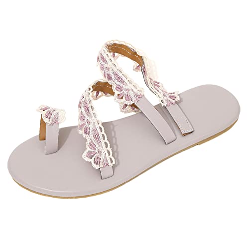 Damen Modische Sandalen, Böhmen Strandsandalen, Lace Spitze Blumen Flach Casual Sommer Peep Toe, Vintage Zehe Ring Gladiator Sandalen Römische Schuhe Zehentrenner, Flach Elegant Römersandalen von Generisch