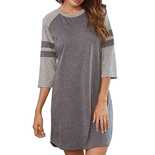 Damen Nachthemd Langarm- Kurz V-Ausschnitt Streifen Nightdress Pyjamakleid Weich Blumen Kurzarm Nachtkleid Nachthemd Nightwear Lustig Taschen Leicht Reizwäsche Schlafkleid von Generisch