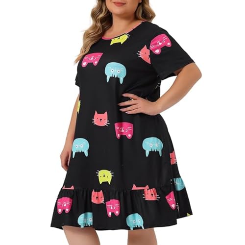 Damen-Nachthemd in Übergröße, kurzärmelig, bequem, Fleece, Morgenmantel, Größe 36, Bademäntel für Damen, Schwarz , 4XL von Generisch