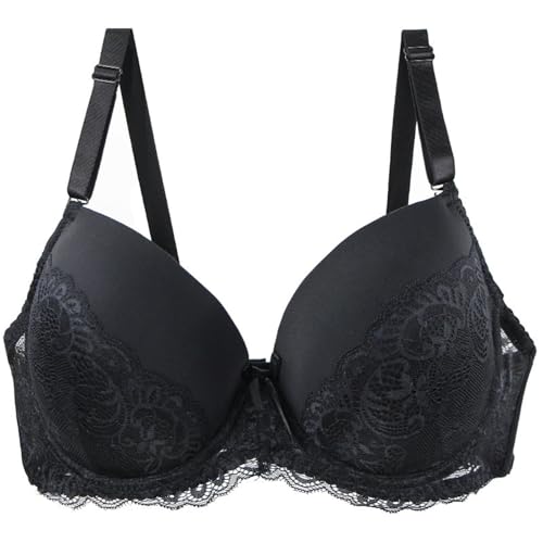 Damen Nahtlose Spitze Push Up & Anti Sagging BH Set:Atmungsaktiv für den ganzen Tag Komfort, Schwarz , 75F von Generisch