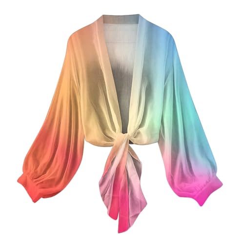 Damen-Oberteile, Chiffon-Bolero-Strickjacken, Damen-T-Shirts, Sommer, durchsichtige Blusen, Überzug, vorne zum Binden, Knoten, langärmelig, Boleros, Schal, leichte Tunika, A5, mehrfarbig, 42 Damen-Oberteile, Chiffon-Bolero-Strickjacken, Damen-T-Shirts, Sommer, durchsichtige Blusen, Überzug, vorne zum Binden, Knoten, langärmelig, Boleros, Schal, leichte Tunika, A5, mehrfarbig, 42 von Generisch